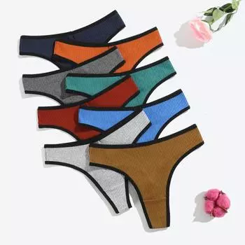 Женские хлопковые стринги с вертикальными полосками, сексуальные трусики с низкой посадкой, европейский размер SL S темно-синий