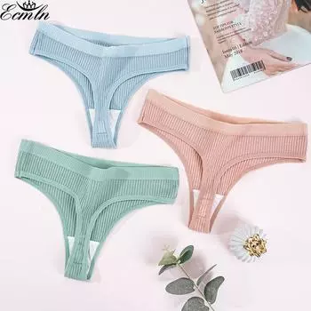 Женские хлопковые стринги в вертикальную полоску, эластичные трусики с низкой талией, дышащее разноцветное нижнее белье M синий