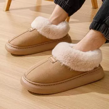 Женские хлопковые тапочки 2024 года, зимние плюшевые пушистые новые парные домашние тапочки на толстой подошве, удобные нескользящие мужские хлопковые туфли 36-37 серый