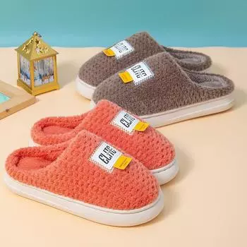 Женские хлопковые тапочки для домашнего использования осенью и зимой, на толстой подошве, для пар, мужские нескользящие и теплые плюшевые хлопковые тапочки 37 оранжевый