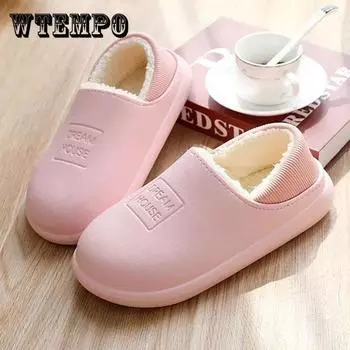 Женские хлопковые тапочки для осени и зимы, противоскользящие водонепроницаемые домашние однотонные домашние тапочки с толстой подошвой, теплые тапочки на каблуке 39-40 красный