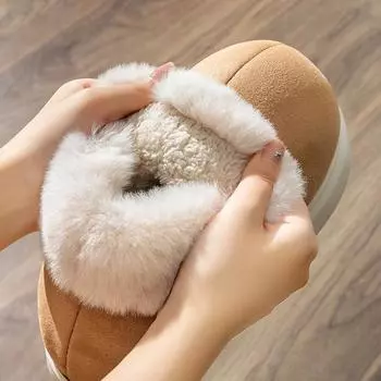 Женские хлопковые тапочки на толстой подошве, зимние теплые плюшевые туфли для пар, домашняя обувь для пола, женская и мужская, уличные зимние сапоги 36-37 бежевый