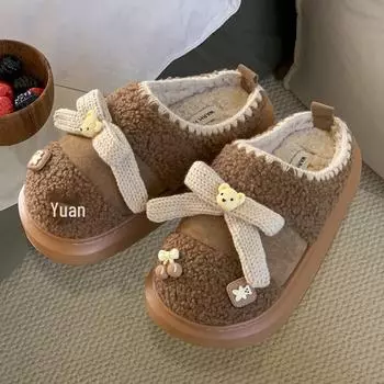 Женские хлопковые тапочки с плюшевым медведем - толстые, теплые, зимняя обувь для дома и улицы 38/39