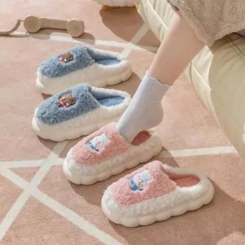 Женские хлопковые тапочки с рисунком кролика, грязеотталкивающие, мягкие, износостойкие, нескользящие, зимние, домашние, толстые, хлопковые туфли 2024 44-45 синий