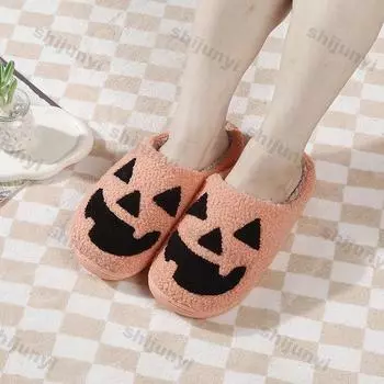 Женские хлопковые тапочки с рисунком тыквы на Хэллоуин, теплые зимние хлопковые тапочки для пар, мягкие, удобные, нескользящие домашние тапочки 37-38 белый
