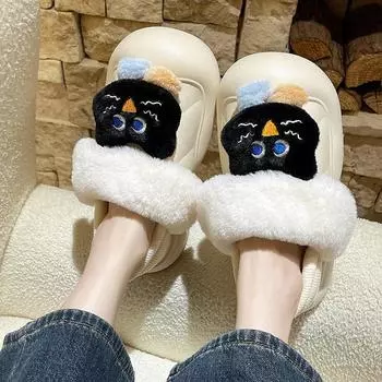 Женские хлопковые тапочки теплые пушистые 2024 новые зимние домашние плюшевые женские и мужские хлопковые туфли водонепроницаемые домашние хлопковые тапочки 36-37 коричневый