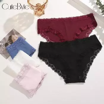 Женские хлопковые трусики FINETOO, удобные и дышащие, мягкое кружевное однотонное нижнее белье XS-XL XS белый