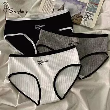 Женские хлопковые трусики с антибактериальной обработкой, средней посадкой, удобные, дышащие, мягкие трусики, милые трусики с медведем для девочек M белый