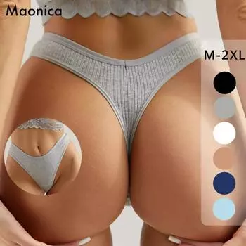 Женские хлопковые трусики с низкой талией в вертикальную полоску, простые удобные стринги, легкое и дышащее женское нижнее белье L зелёный
