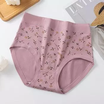 Женские хлопковые трусы с высокой талией — антибактериальные, свободного кроя, шорты большого размера для мам среднего и пожилого возраста. M кофейный/красный