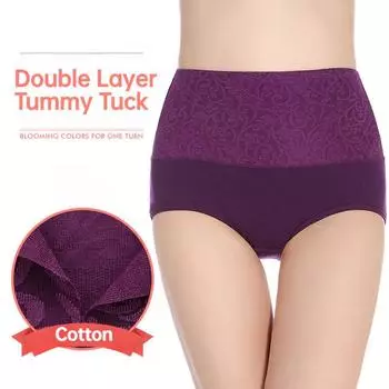 Женские хлопковые трусы с высокой талией и контролем живота L фиолетовый