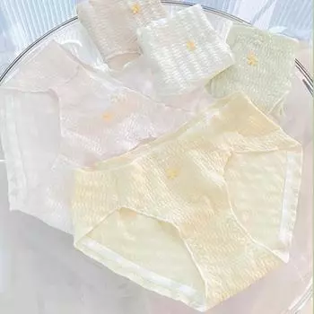 Женские хлопковые трусы со средней посадкой, прозрачная отделка с цветочным декором, трусики с полным покрытием, эластичная резинка на талии, дышащее нижнее белье M белый