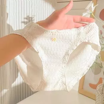 Женские хлопковые трусы со средней посадкой, прозрачная отделка с цветочным декором, трусики с полным покрытием, эластичная резинка на талии, дышащее нижнее белье M белый