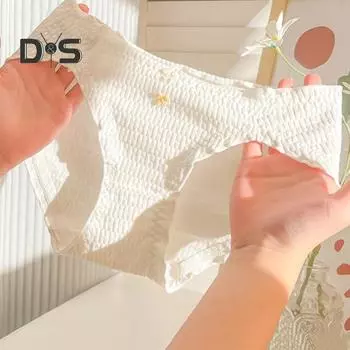 Женские хлопковые трусы средней посадки с прозрачной отделкой и цветочным декором, полностью закрывающие эластичный пояс, дышащее нижнее белье M белый