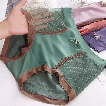 Женские хлопковые трусы, трусики с высокой талией, сексуальные кружевные трусики с бантом, нижнее белье, нижнее белье чёрный