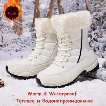 Женские хлопковые туфли большого размера с высоким берцем, уличные зимние сапоги, теплые плюшевые ботинки, размеры 36–42 36 чёрный