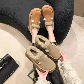 Женские хлопковые туфли, на флисовой подкладке и утолщенные, мягкая подошва, хлопковые туфли, толстая подошва, мех в одном куске, теплые зимние сапоги для женщин на зиму 35 дубильная кора