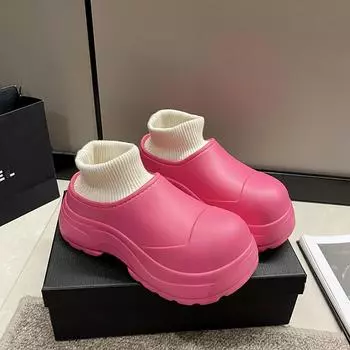 Женские хлопковые туфли на платформе — на толстой подошве, с бархатной подкладкой, теплые и стильные для осени/зимы 2025 года, для использования на открытом воздухе. 40/41 (Fits 39-40)