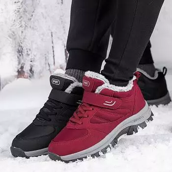 Женские хлопковые туфли плюс бархат теплые уличные спортивные прогулочные туфли кожаные ботинки 35 красный