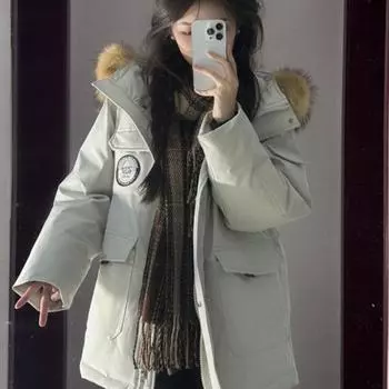 Женские хлопковые вещи 2024 года, новые зимние свободные куртки с утолщенным большим меховым воротником, чтобы преодолеть прилив пальто S recommends 40kg-52.5kg
