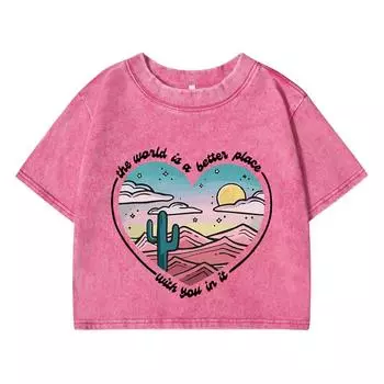 Женские хлопковые выстиранные футболки Летние футболки обычного кроя Футболки с принтами надписей The Waild Is A Better Place Уличная одежда M