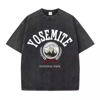 Женские хлопковые выстиранные футболки модного дизайна с принтами Национального парка Йосемити, с коротким рукавом, состаренные, с круглым вырезом S
