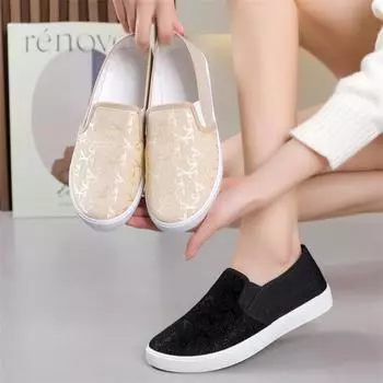 Женские холщовые лоферы без шнуровки с низким берцем, модные повседневные холщовые кроссовки для женщин, легкие удобные дышащие парусиновые туфли на плоской подошве для ходьбы