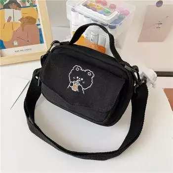 Женские холщовые сумки на плечо, модные мини-сумки с мультяшным принтом, симпатичные женские сумки через плечо, портативные сумки для телефона чёрный