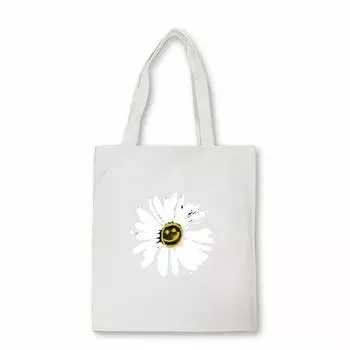 Женские холщовые сумки на плечо с принтом ромашки, женская сумка с цветочным принтом, повседневная сумка-тоут, сумка для литературных книг, сумка для покупок для девочек 24*26cm
