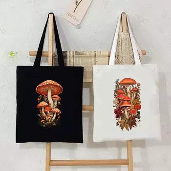 Женские холщовые сумки Винтажные грибы Искусство Женская многоразовая хозяйственная сумка Грибы Любители Модные сумки-тоут Подростковая сумка через плечо