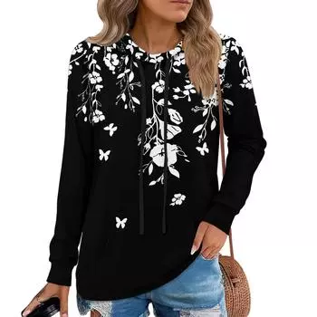 Женские худи-пуловеры, модные толстовки с капюшоном для девочек-подростков, женский осенний туник-топ L чёрный