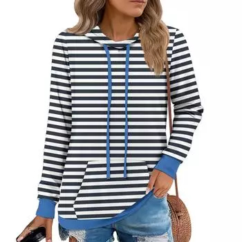 Женские худи-пуловеры, модные толстовки с капюшоном для девочек-подростков, женский осенний туник-топ L синий