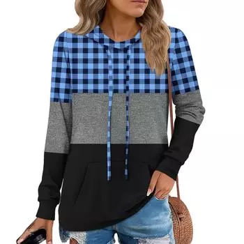 Женские худи-пуловеры, модные толстовки с капюшоном для девочек-подростков, женский осенний туник-топ L синий