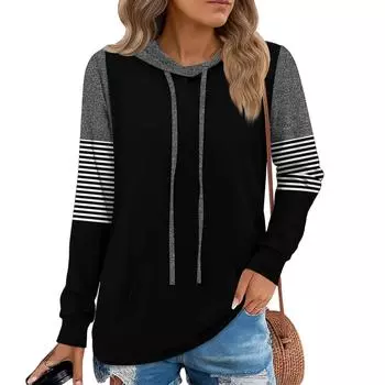 Женские худи-пуловеры, модные толстовки с капюшоном для девочек-подростков, женский осенний туник-топ L чёрный