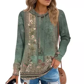 Женские худи-пуловеры, модные толстовки с капюшоном для девочек-подростков, женский осенний туник-топ L армия зеленый