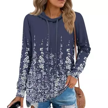 Женские худи-пуловеры, модные толстовки с капюшоном для девочек-подростков, женский осенний туник-топ L синий