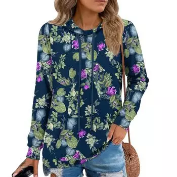 Женские худи-пуловеры, модные толстовки с капюшоном для девочек-подростков, женский осенний туник-топ L синий