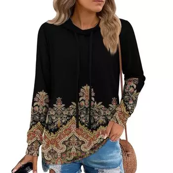 Женские худи-пуловеры, модные толстовки с капюшоном для девочек-подростков, женский осенний туник-топ L чёрный