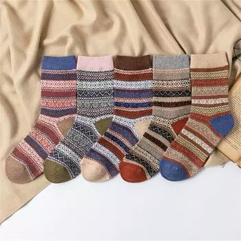 Женские и модные хлопковые уличные носки в полоску с принтом средней длины, чулки