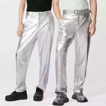 Женские и мужские брюки с застежкой-молнией на талии с блестками, повседневные, длинные, прямые, унисекс S