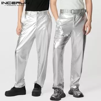Женские и мужские брюки с застежкой-молнией на талии с блестками, повседневные, длинные, прямые, унисекс S серебряный