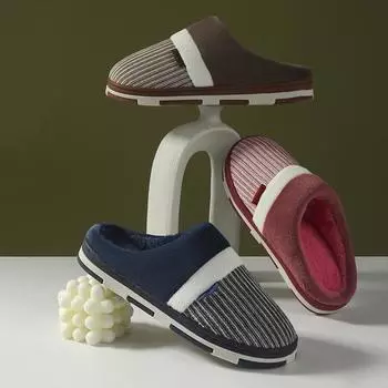 Женские и мужские хлопковые зимние тапочки женские осенние теплые домашние тапочки для пар мужские домашние полосатые мягкие мужские туфли 36 вино красного