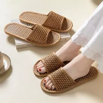 Женские и мужские льняные тапочки летние парные домашние комнатные нескользящие льняные тапочки мужские туфли на все времена года 37-38