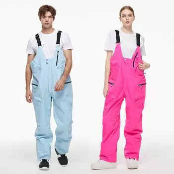 Женские и мужские лыжные комбинезоны, регулируемые комбинезоны, ветрозащитные водонепроницаемые лыжные брюки, утепленные теплые зимние виды спорта на открытом воздухе, сноубордические брюки S чёрный