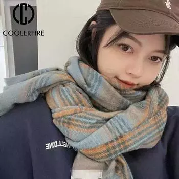 Женские и мужские модные шарфы с широкими решетками, длинная шаль, сохраняющее тепло, одеяло, теплый осенне-зимний клетчатый шарф AD2127 One Size синий