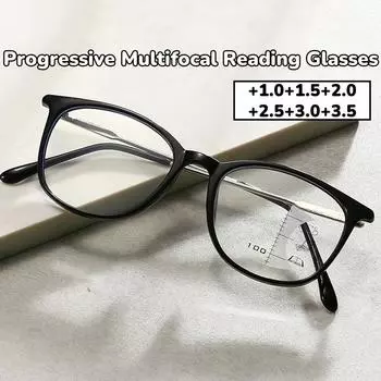 Женские и мужские мультифокальные очки для чтения, новые модные очки против пресбиопии с синими линзами, унисекс, круглая оправа, прогрессивные очки +1.0