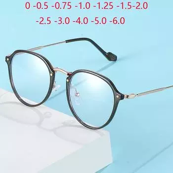 Женские и мужские полигональные оптические очки с рецептом, модные УФ-400 с защитой от синих лучей, близорукие очки, диоптрии 0 -0,5 -1,0 до -6 6