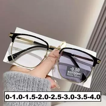 Женские и мужские полуоправы фотохромные очки для близорукости ретро модные солнцезащитные очки с изменением цвета унисекс квадратные очки для близорукости 0 зелёный