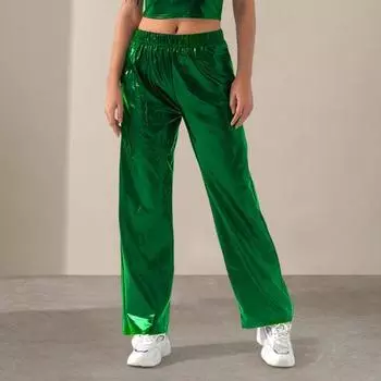 Женские и мужские повседневные брюки средней посадки с эластичной резинкой на талии, прямые длинные брюки из искусственной кожи, свободные брюки S синий