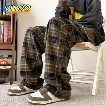 Женские и мужские повседневные клетчатые брюки y2k, спортивные штаны, широкие мешковатые спортивные штаны, винтажная одежда в корейском стиле, брюки, уличная мужская одежда M серый